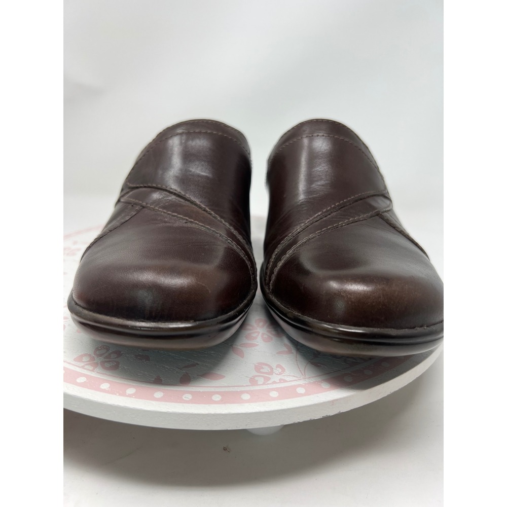 CLARKS Bendables Mules Women 9M Brown Leather Wedge Slide Stitch 62890 Cushioned - Picture 10 of 15